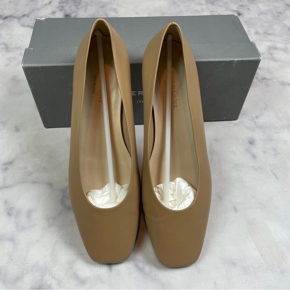 Everlane Tan 90’s Square Toe Italian Leather Flats Capsule Wardrobe Sz 9.5 - Picture 4 of 10